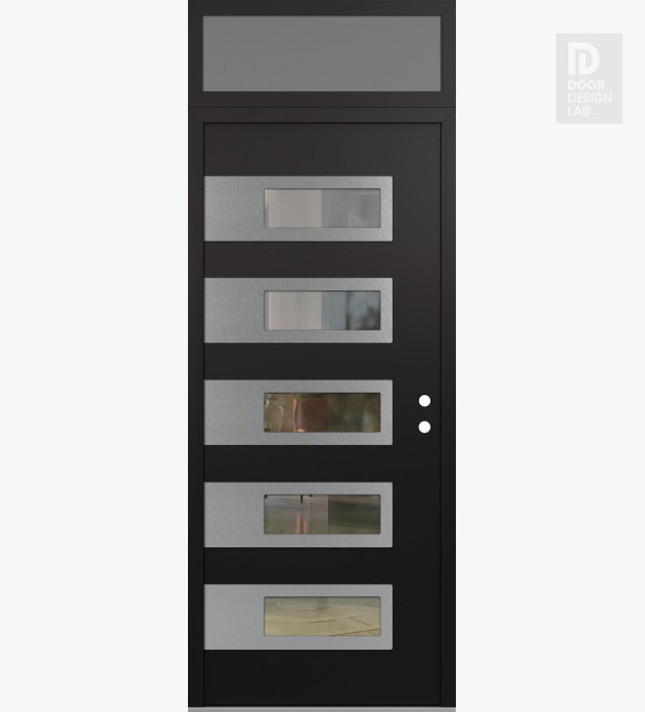 Modern Steel Front Door Diamond D3 36" x 96" black/black clear Glass Panel stainless steel LHI with Transom frosted Glass