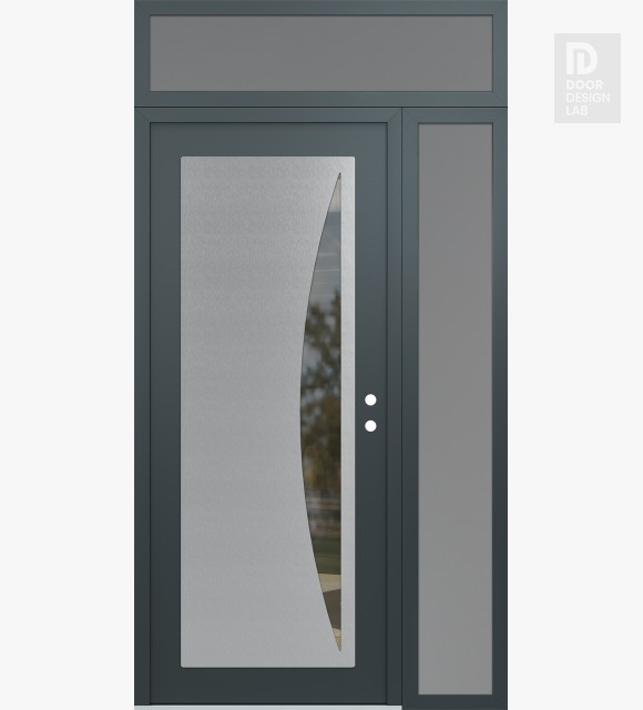 Modern Steel Front Door Diamond C13 52" x 96" anthracite/anthracite clear Glass Panel stainless steel LHI with Sidelite and Transom frosted Glass