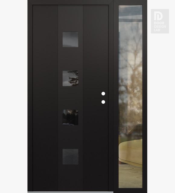 Modern Steel Front Door DIAMOND A12 48" X 80" BLACK/BLACK MIRRORED GLASS PANEL BLACK LHI WITH SIDELITE CLEAR GLASS