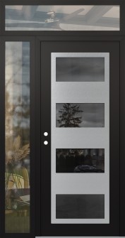 Diamond C2 50" x 96" black/black mirrored Glass Panel stainless steel RHI with Sidelite and Transom clear Glass
