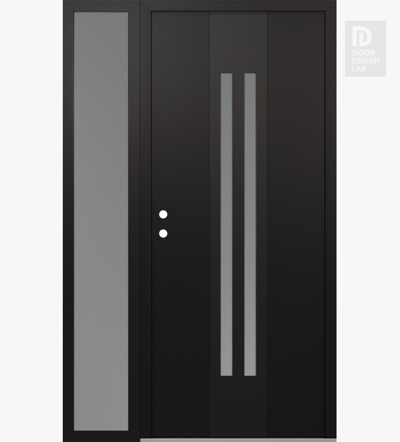 Modern Steel Front Door DIAMOND A8 50" X 80" BLACK/WHITE FROSTED GLASS PANEL BLACK RHI WITH SIDELITE FROSTED GLASS