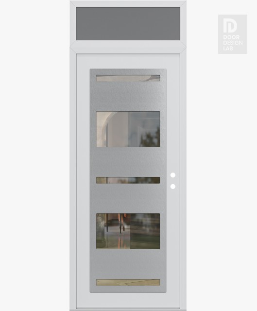 Modern Steel Front Door Diamond C10 36" x 96" white/white clear Glass Panel stainless steel LHI with Transom frosted Glass