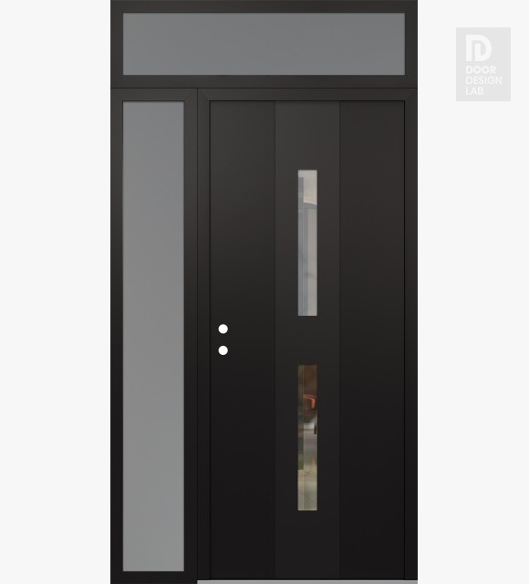 Modern Steel Front Door DIAMOND A6 50" X 96" BLACK/BLACK CLEAR GLASS PANEL BLACK RHI WITH SIDELITE AND TRANSOM FROSTED GLASS