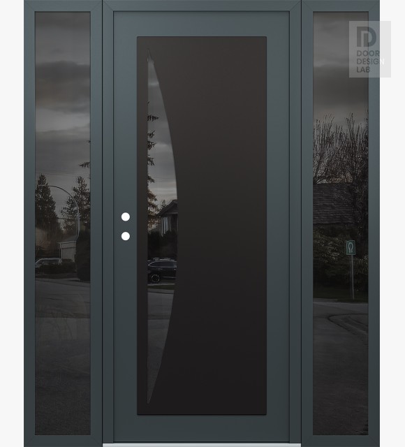 Modern Steel Front Door Diamond C13 64" x 80" anthracite/anthracite mirrored Glass Panel black RHI with 2 Sidelites mirrored Glass