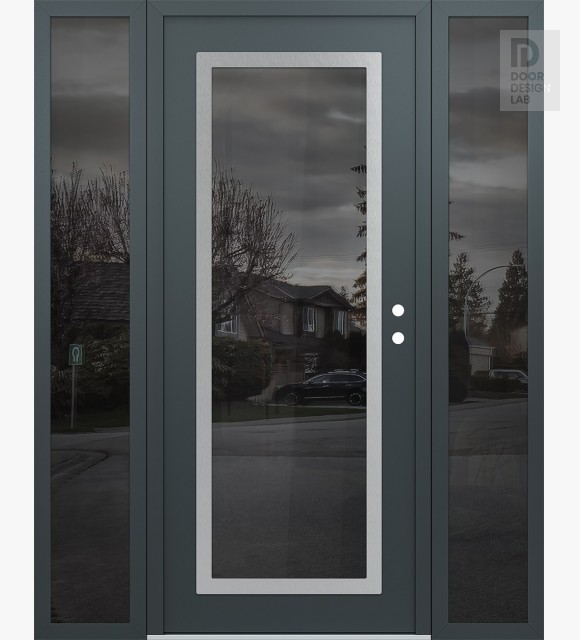 Modern Steel Front Door Diamond C1 64" x 80" anthracite/anthracite mirrored Glass Panel stainless steel LHI with 2 Sidelites mirrored Glass