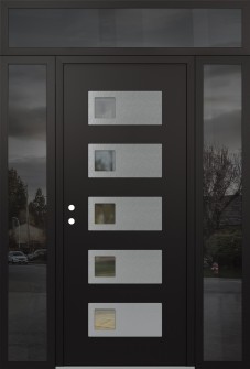 Diamond D2 64" x 96" black/black clear Glass Panel stainless steel RHI with 2 Sidelites and Transom mirrored Glass