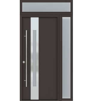 MODERN FRONT STEEL DOOR ZEPHYR BROWN/WHITE 49 1/4" X 95 11/16" RHI + SIDELITE RIGHT/TRANSOM