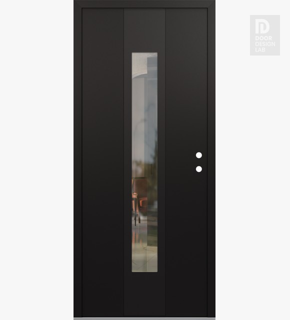 Modern Steel Front Door DIAMOND A1 36" X 80" BLACK/BLACK CLEAR GLASS PANEL BLACK LHI
