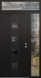 DIAMOND A12 50" X 96" BLACK/BLACK MIRRORED GLASS PANEL BLACK LHI WITH SIDELITE AND TRANSOM CLEAR GLASS