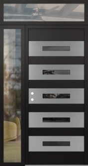 Diamond D9 50" x 96" black/black Mirrored Glass Panel stainless steel RHI with Sidelite and Transom clear Glass