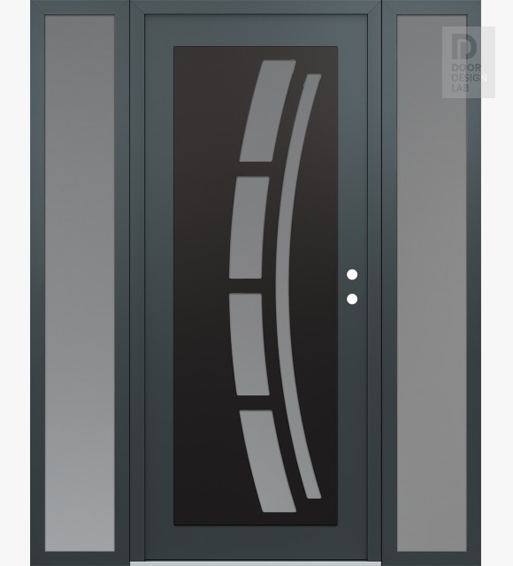 Modern Steel Front Door Diamond C12 60" x 80" anthracite/anthracite frosted Glass Panel black LHI with 2 Sidelites frosted Glass