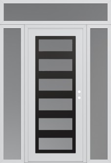 Diamond C9 60" x 96" white/white frosted Glass Panel black LHI with 2 Sidelites and Transom frosted Glass