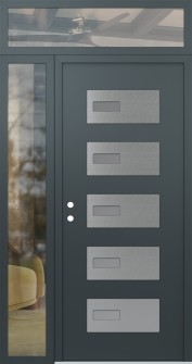 Diamond D7 48" x 96" anthracite/anthracite frosted Glass Panel stainless steel RHI with Sidelite and Transom clear Glass