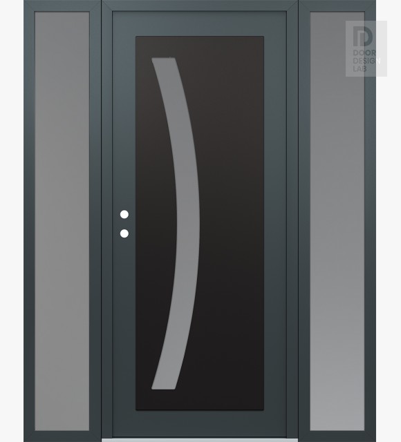 Modern Steel Front Door Diamond C4 64" x 80" anthracite/anthracite frosted Glass Panel black RHI with 2 Sidelites frosted Glass