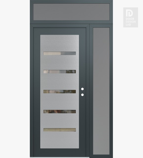 Modern Steel Front Door Diamond C7 50" x 96" anthracite/anthracite clear Glass Panel stainless steel LHI with Sidelite and Transom frosted Glass