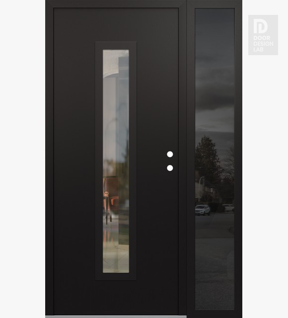 Modern Steel Front Door DIAMOND A11 50" X 80" BLACK/BLACK CLEAR GLASS PANEL BLACK LHI WITH SIDELITE MIRRORED GLASS