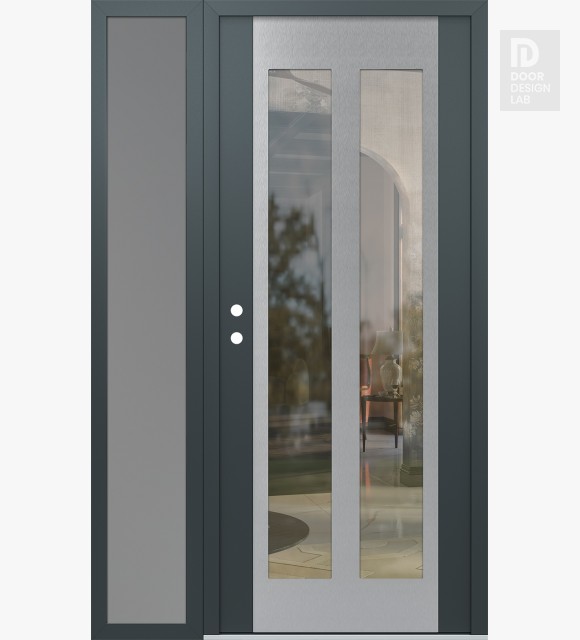 Modern Steel Front Door Diamond C14 50" x 80" anthracite/anthracite clear Glass Panel stainless steel RHI with Sidelite frosted Glass
