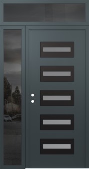 Diamond D4 50" x 96" anthracite/anthracite frosted Glass Panel black RHI with Sidelite and Transom mirrored Glass