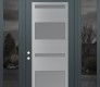 Modern Steel Front Door Diamond C10 60" x 96" anthracite/anthracite frosted Glass Panel stainless steel RHI with 2 Sidelites and Transom mirrored Glass