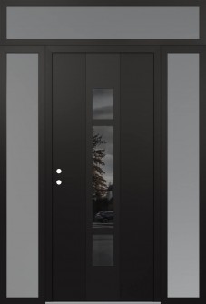 DIAMOND A9 64" X 96" BLACK/BLACK MIRRORED GLASS PANEL BLACK RHI WITH 2 SIDELITES AND TRANSOM FROSTED GLASS