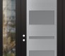 Modern Steel Front Door Diamond C10 50" x 96" black/white frosted Glass Panel stainless steel RHI with Sidelite and Transom clear Glass