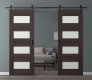 DOUBLE BARN DOOR AVON 07-08 VETRO VERALINGA OAK 60" X 84" X 1 3/4" BLACK HARDWARE