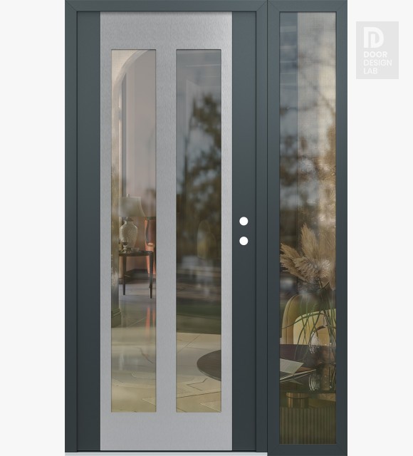 Modern Steel Front Door Diamond C14 48" x 80" anthracite/anthracite clear Glass Panel stainless steel LHI with Sidelite clear Glass