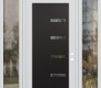 Modern Steel Front Door Diamond C8 68" x 96" white/white clear Glass Panel black LHI with 2 Sidelites and Transom clear Glass
