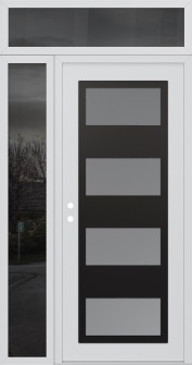 Diamond C2 52" x 96" white/white frosted Glass Panel black RHI with Sidelite and Transom mirrored Glass