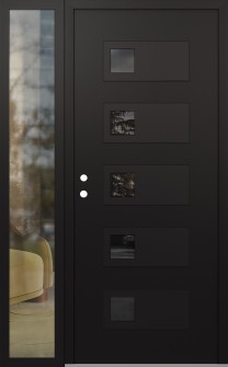 Diamond D2 50" x 80" black/black mirrored Glass Panel black RHI with Sidelite clear Glass