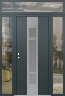 DIAMOND A9 68" X 96" ANTHRACITE/ANTHRACITE FROSTED GLASS PANEL STAINLESS STEEL RHI WITH 2 SIDELITES AND TRANSOM CLEAR GLASS