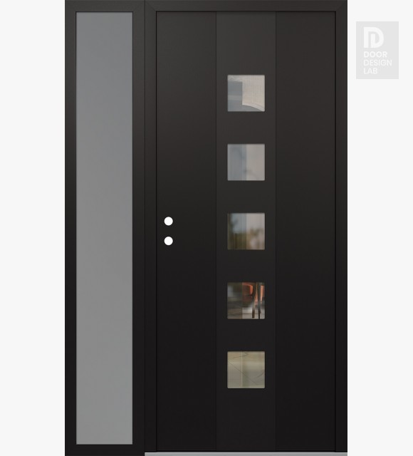 Modern Steel Front Door DIAMOND A13 50" X 80" BLACK/BLACK CLEAR GLASS PANEL BLACK RHI WITH SIDELITE FROSTED GLASS