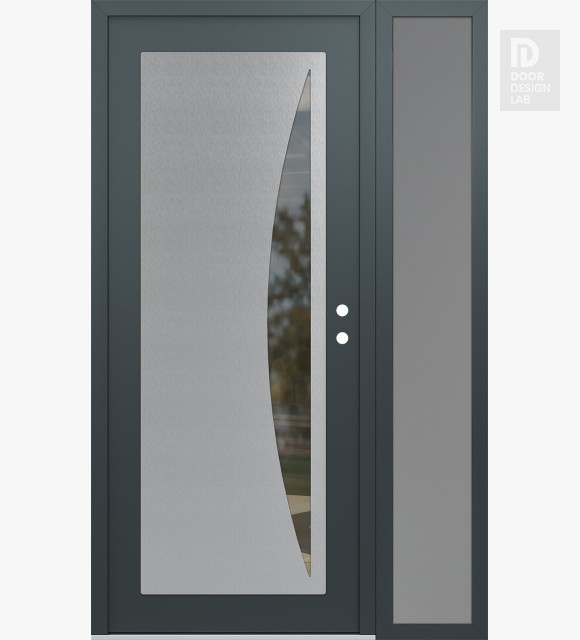 Modern Steel Front Door Diamond C13 48" x 80" anthracite/anthracite clear Glass Panel stainless steel LHI with Sidelite frosted Glass