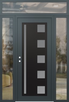 Diamond C3 68" x 96" anthracite/anthracite frosted Glass Panel black RHI with 2 Sidelites and Transom clear Glass