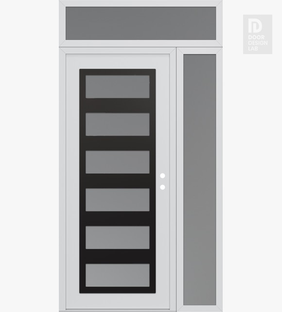 Modern Steel Front Door Diamond C9 50" x 96" white/white frosted Glass Panel black LHI with Sidelite and Transom frosted Glass