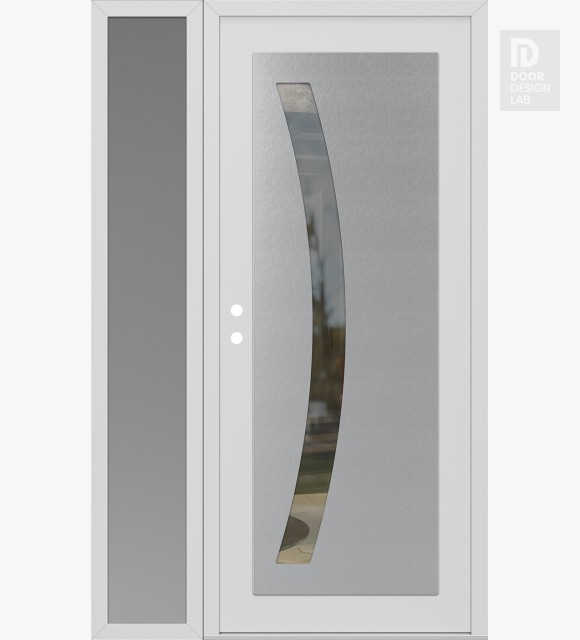 Modern Steel Front Door Diamond C4 48" x 80" white/white clear Glass Panel stainless steel RHI with Sidelite frosted Glass