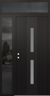 DIAMOND A6 48" X 96" BLACK/WHITE FROSTED GLASS PANEL BLACK RHI WITH SIDELITE AND TRANSOM MIRRORED GLASS