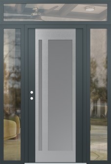 Diamond C15 68" x 96" anthracite/anthracite frosted Glass Panel stainless steel RHI with 2 Sidelites and Transom clear Glass