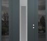 Modern Steel Front Door DIAMOND A1 68" X 96" ANTHRACITE/ANTHRACITE FROSTED GLASS PANEL STAINLESS STEEL LHI WITH 2 SIDELITES AND TRANSOM MIRRORED GLASS