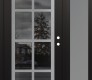 Modern Steel Front Door Diamond C16 52" x 80" black/black mirrored Glass Panel stainless steel LHI with Sidelite frosted Glass