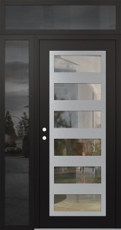 Diamond C9 52" x 96" black/black clear Glass Panel stainless steel RHI with Sidelite and Transom mirrored Glass