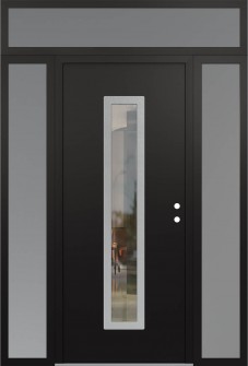 DIAMOND A11 64" X 96" BLACK/BLACK CLEAR GLASS PANEL STAINLESS STEEL LHI WITH 2 SIDELITES AND TRANSOM FROSTED GLASS