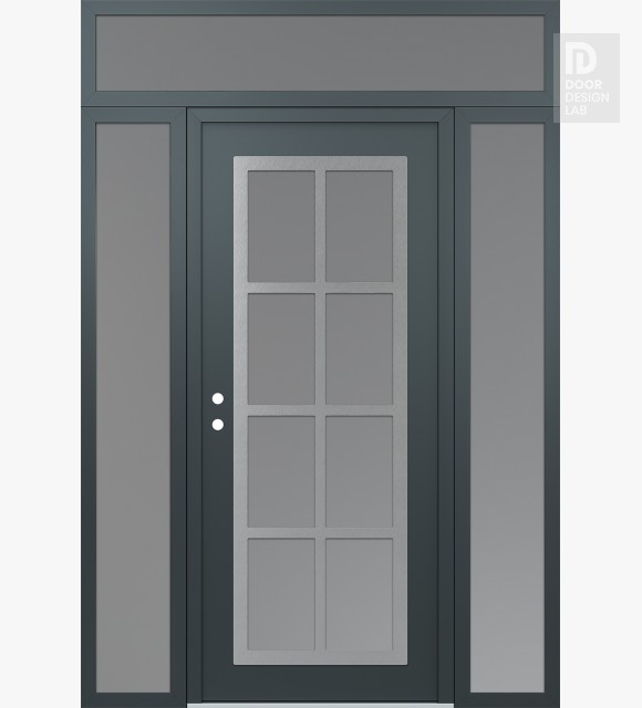 Modern Steel Front Door Diamond C16 64" x 96" anthracite/anthracite frosted Glass Panel stainless steel RHI with 2 Sidelites and Transom frosted Glass