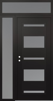 Diamond C10 52" x 96" black/white frosted Glass Panel black RHI with Sidelite and Transom frosted Glass