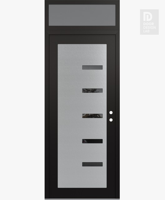 Modern Steel Front Door Diamond C8 36" x 96" black/black mirrored Glass Panel stainless steel LHI with Transom frosted Glass