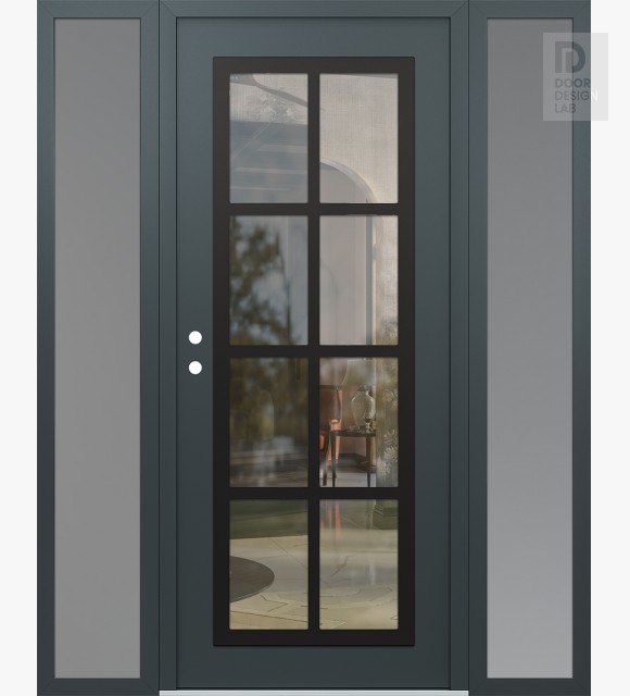 Modern Steel Front Door Diamond C16 60" x 80" anthracite/anthracite clear Glass Panel black RHI with 2 Sidelites frosted Glass