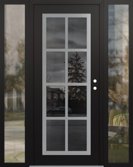 Diamond C16 64" x 80" black/black mirrored Glass Panel stainless steel LHI with 2 Sidelites clear Glass