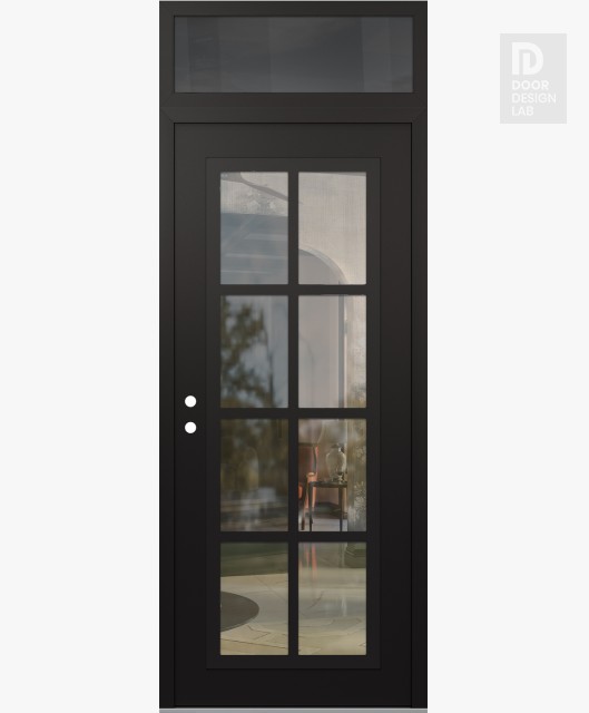 Modern Steel Front Door Diamond C16 36" x 96" black/black clear Glass Panel black RHI with Transom mirrored Glass