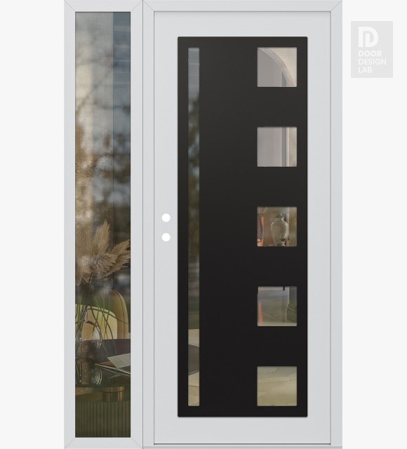 Modern Steel Front Door Diamond C3 50" x 80" white/white clear Glass Panel black RHI with Sidelite clear Glass