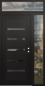 Diamond C7 50" x 96" black/black mirrored Glass Panel black LHI with Sidelite and Transom clear Glass